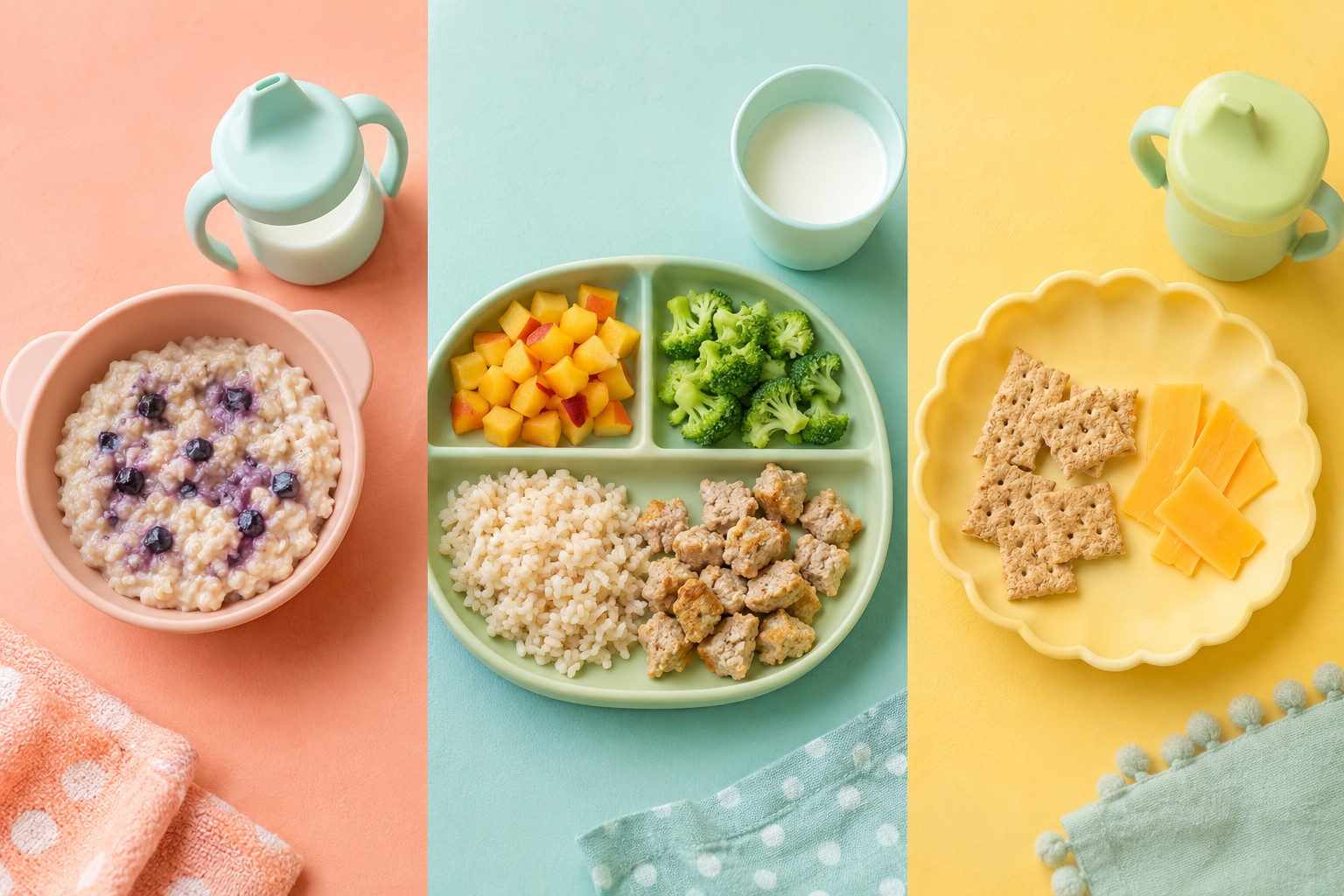 Colorful age-safe meal examples for children ages one to two